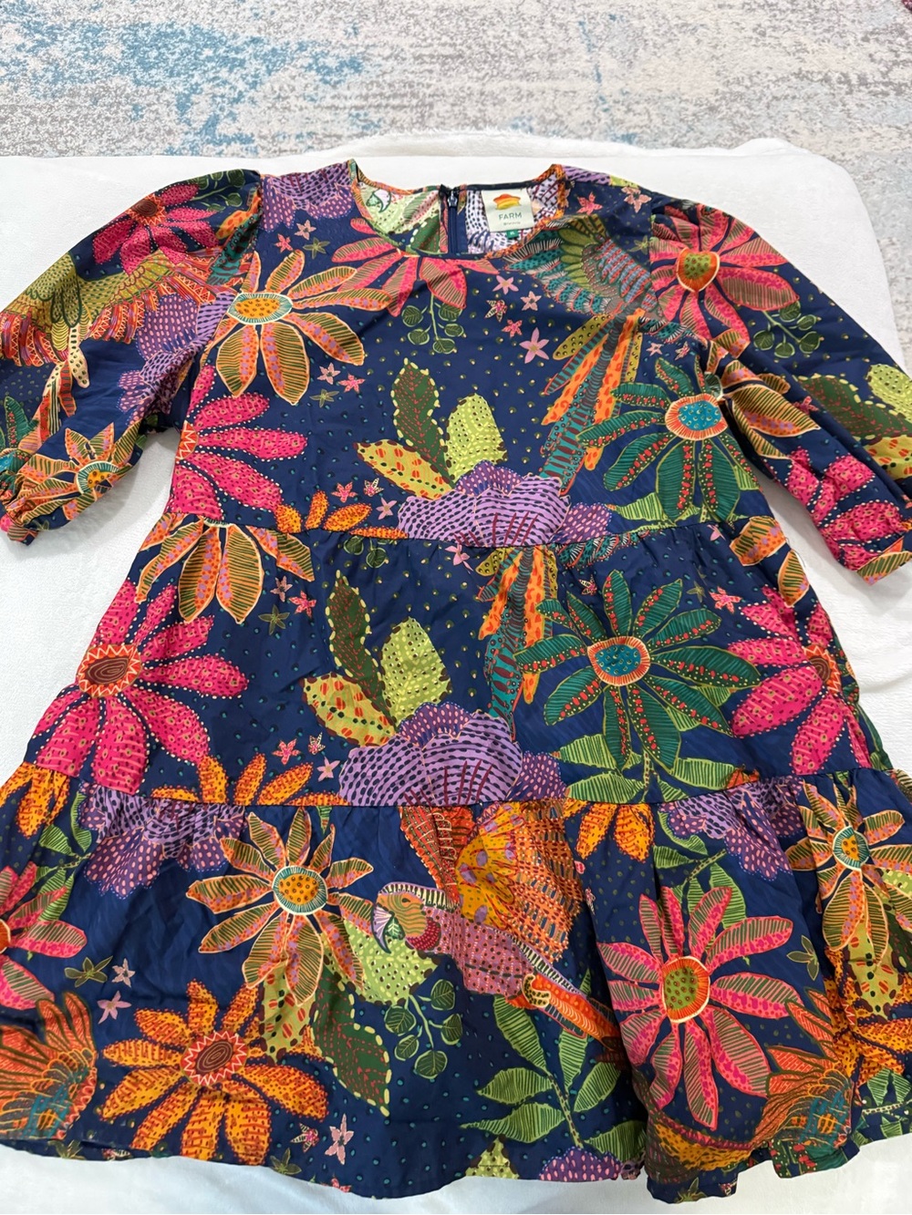 Farm Rio Vibrant Cool Macaw Tiered Mini Dress Size XL D74